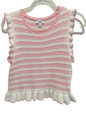 crown & ivy Pink and White Striped Ruffle Knit Tank Top